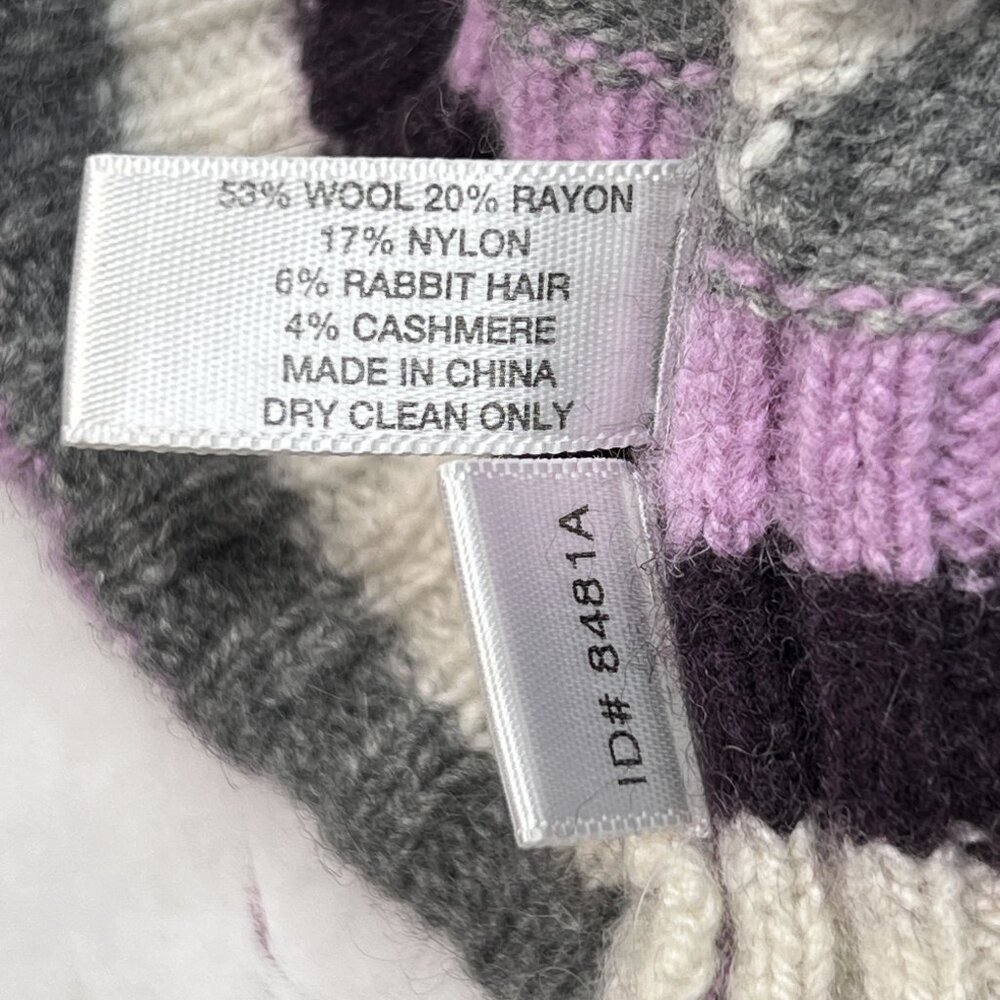 Ann Taylor LOFT Wool Cashmere Rabbit Fur Ribbed Knit Striped Hat OS - NWOT - Picture 5 of 5